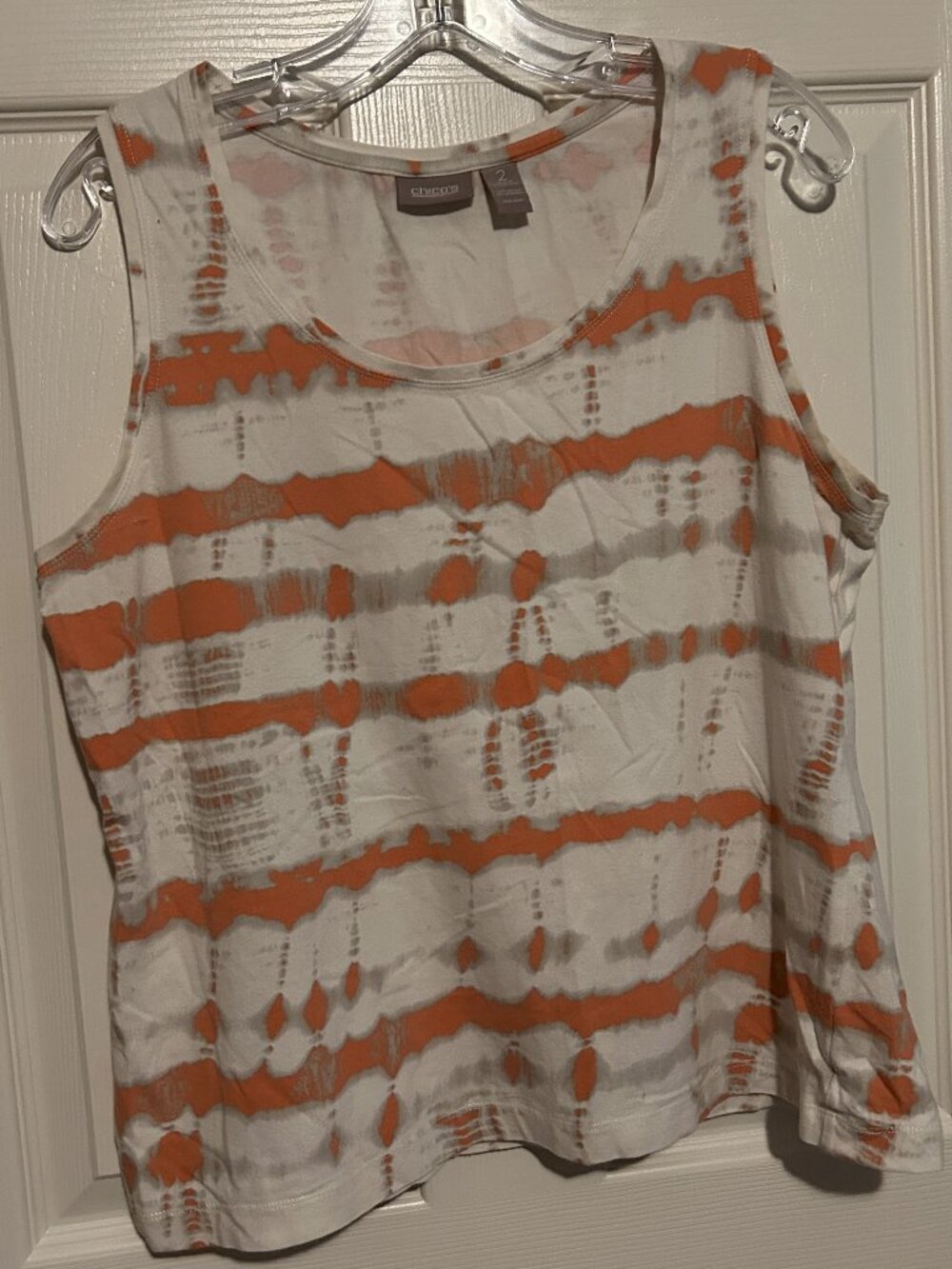 Chico's Orange, White Gray Striped Tie dyed Tank Top sz L